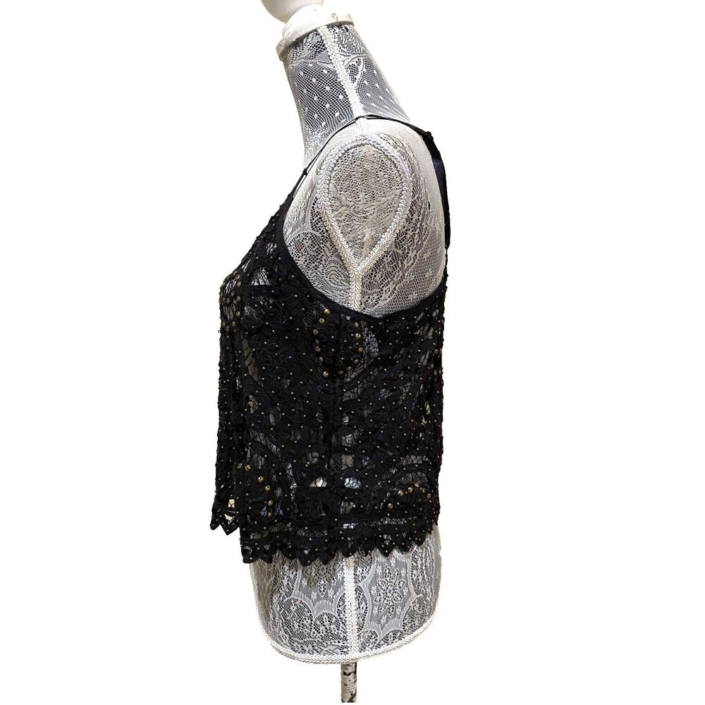 Free People Intimately Black Crochet Lace Cami Studded Tank Top Boho Festival S - Picture 6 of 15